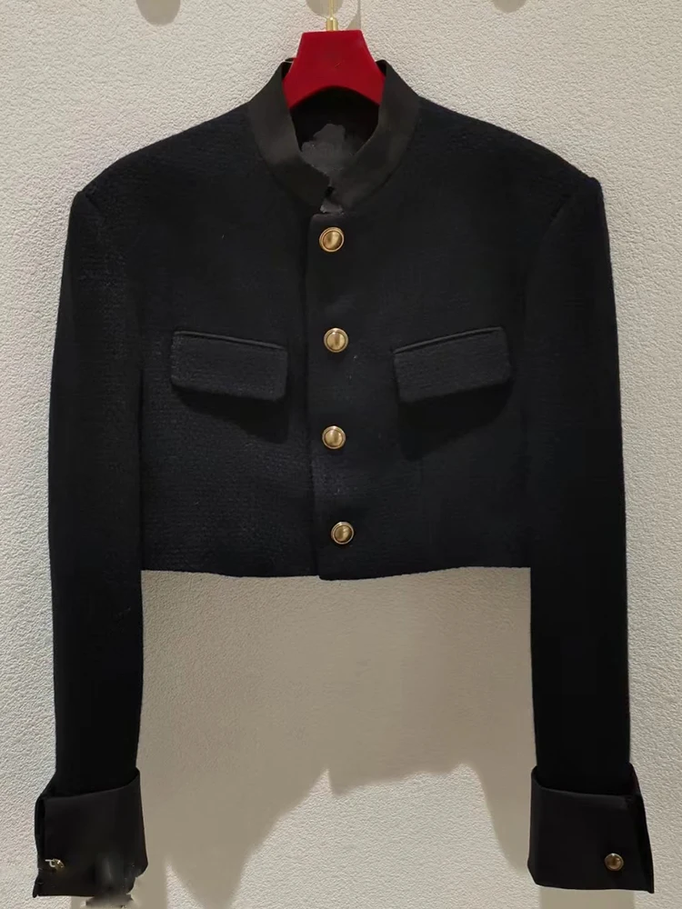 Chic Short Single-Button Outerwear Women's Fashion 2024 Autumn New Small Size Luxury Versatile Top Quality Polyester Fiber