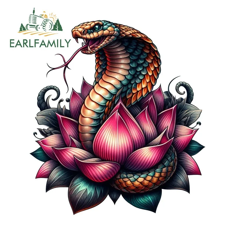 EARLFAMILY Snake Lotus Japanese Car Sticker Personality Rear Windshield Suitcase Truck Bumper Decal Scratch-Proof Car Styling