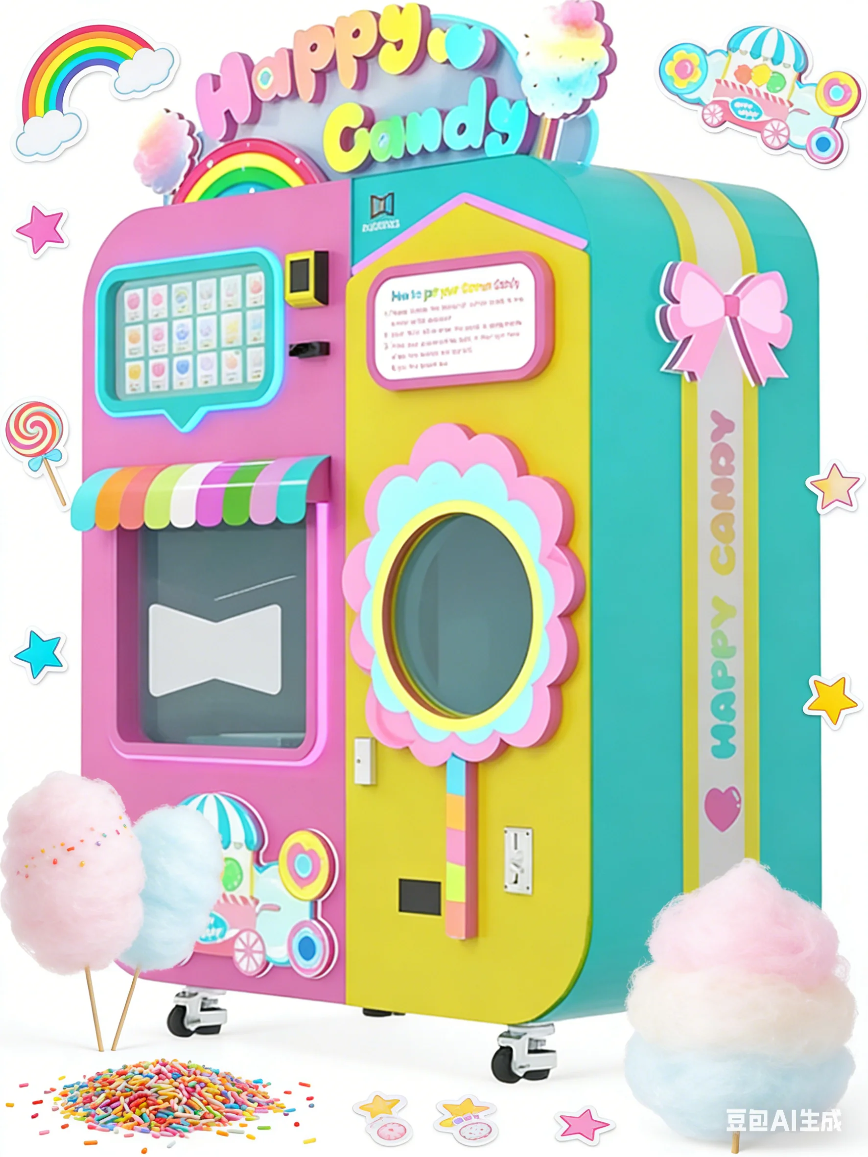 Customized Industrial Custom Candy Cotton Machine Small Mini Full Automatic Cotton Candy Vending Machine