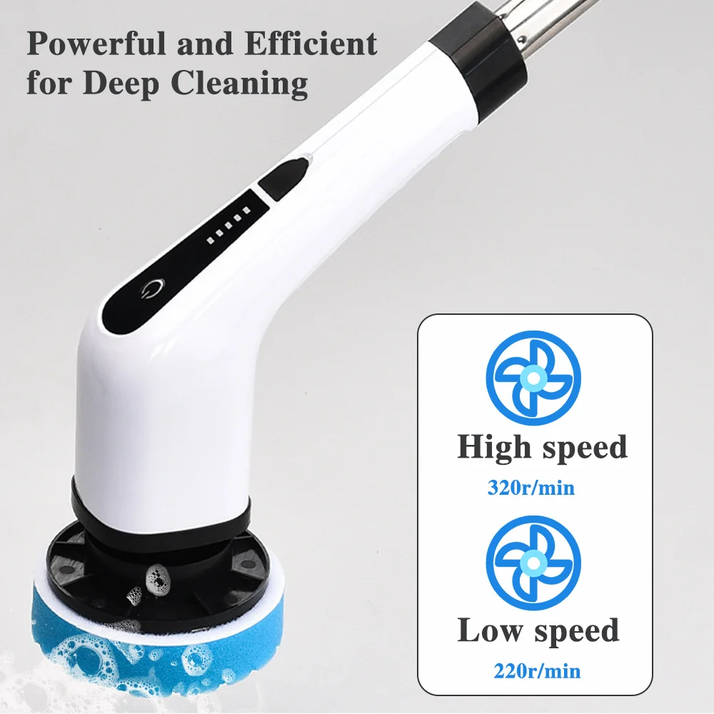 Power Spin Scrubber Electric Household Cleaning Brush Adjustable Extension Arm Crevice Cleaning Brush With 7 Replacement Heads