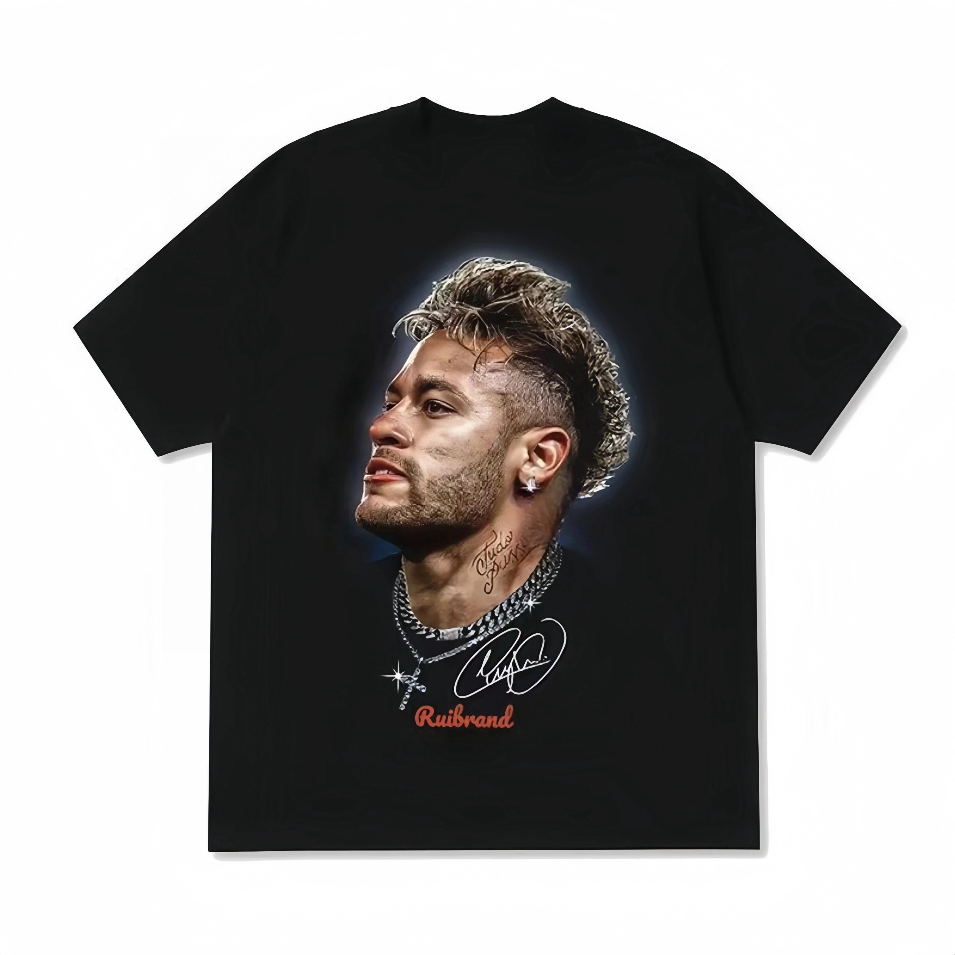 Back Print Soccer Athlete Side Portrait Handwritten Signature Unisex Drop Shoulder Loose Cotton Street Top For Adults Children