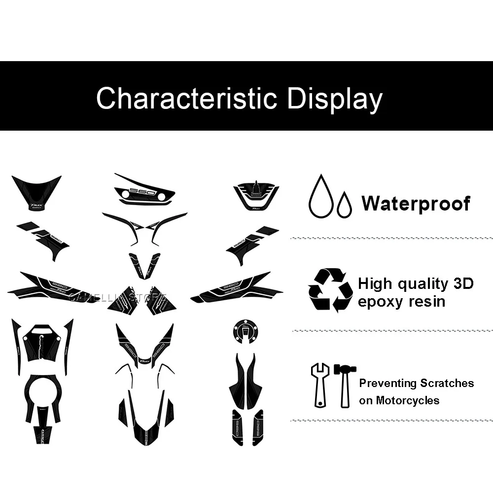 for Yamaha TMAX 560 Motorcycle Accessories 3d Epoxy Black Fuel Tank Sticker Waterproof Sticker Newly Launched Sticker Set