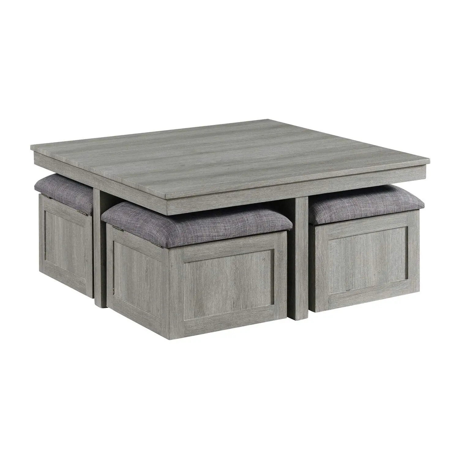 Coffee Table With Four Storage Stools In Gray, Customized
