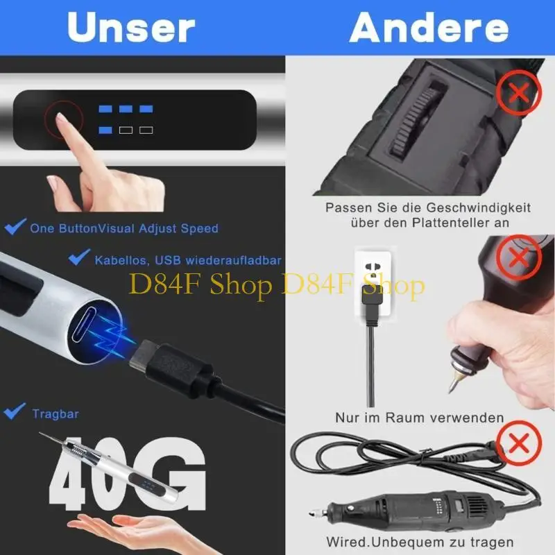 D84F Electric Engraver with USB Charging Professional Engraving Tool 3 Speed DIY
