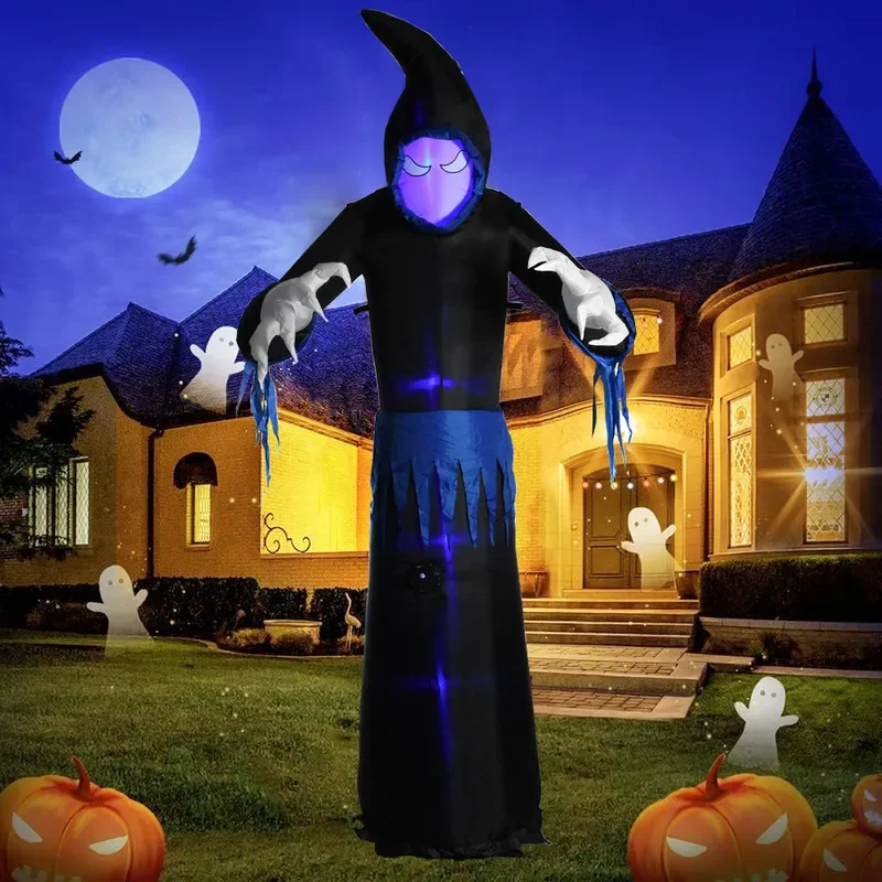 Halloween Inflatable Grim Reaper Ghost Decoration Luminous Air Model with Music Scary Outdoor Garden Yard Party Prop Display