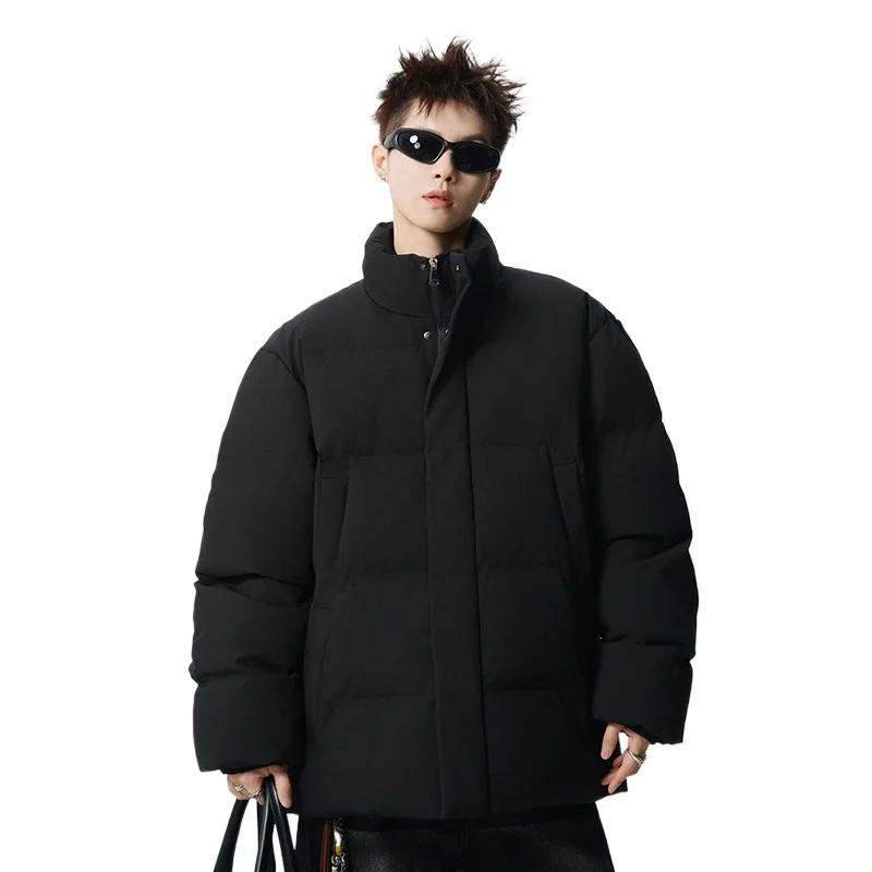

Mens Women Stand Collar Solid Color Down Jackets and Warm Jackets Winter Coat Loose Casual Thick Cotton Padded Filled OverCoat
