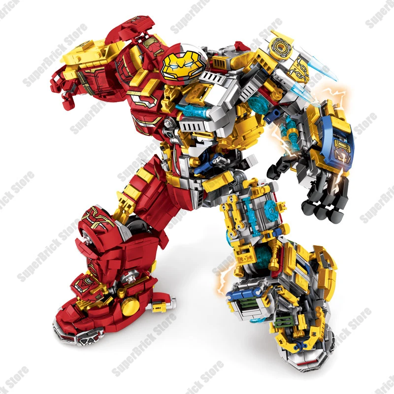 Superhero The Avengers Lron Man Hulkbuster Mecha Translucent Marvel Movie Model Kit Building Block Set Bricks Children Toys Gift