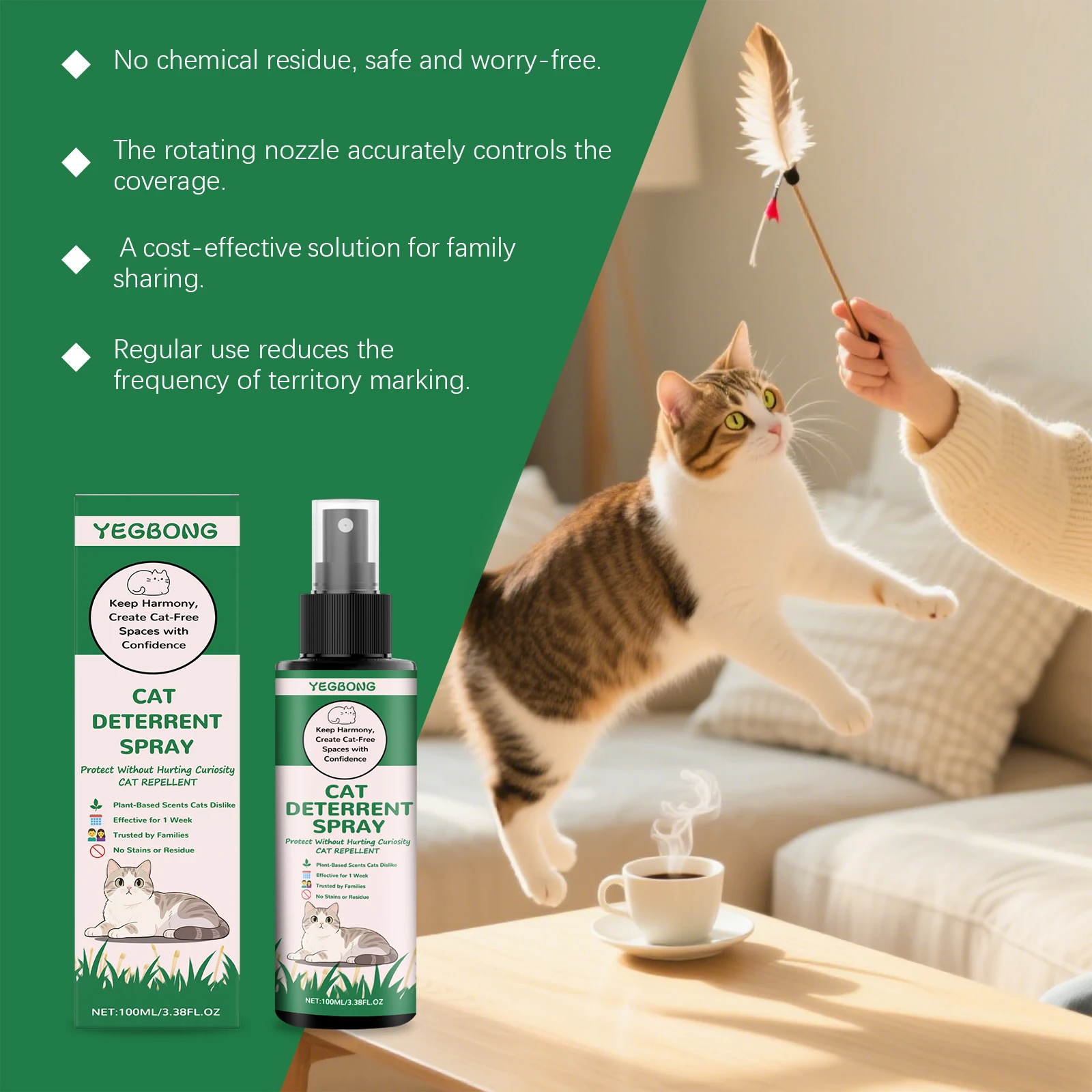 Cat Deterrent Spray Pet Safe Anti‑Scratch Training Aid No Chemical Residue for Furniture Couch Carpet Plants Cat Repellent Spray