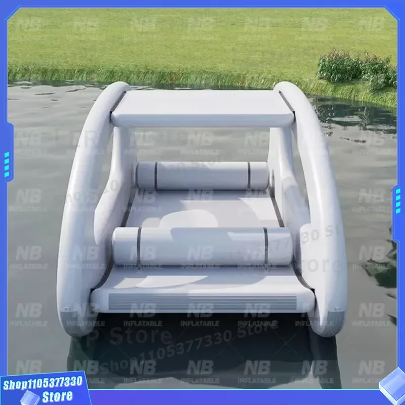 Luxury Floating Inflatable Water House Catamaran Latest Design For Lake Pool Party Fun Giant Air Mattress Platform Boat Giant