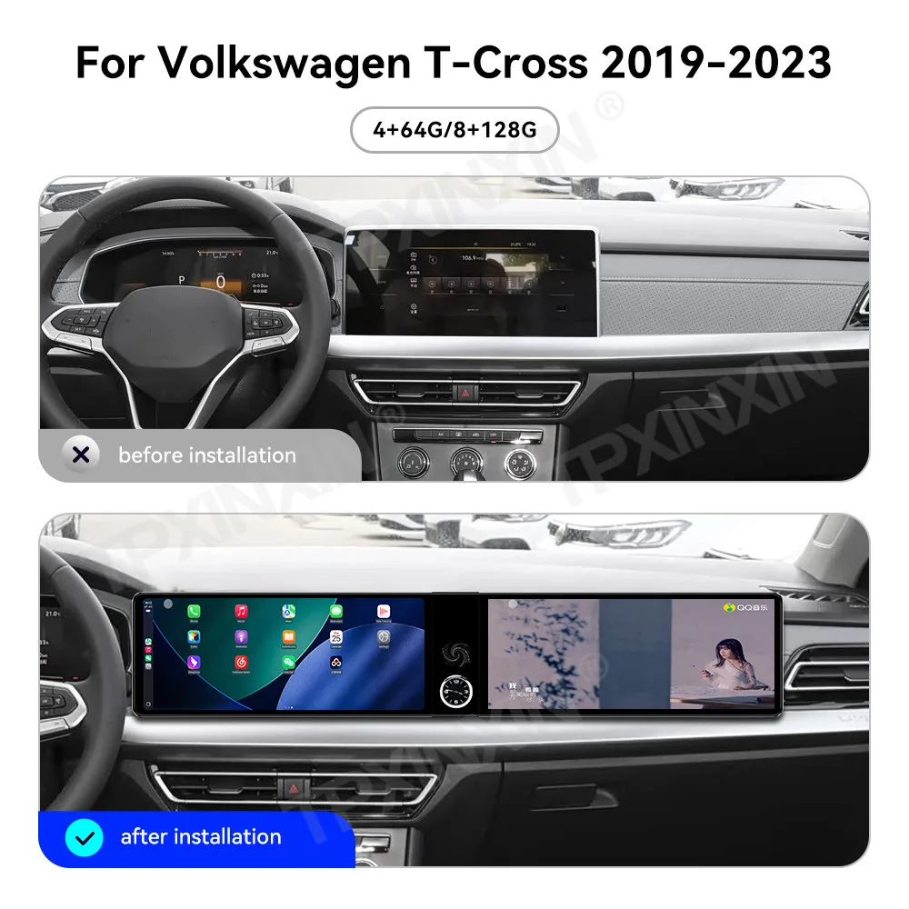For Volkswagen T-Cross 2019-2023 Dual 12.3 Inch Car Radio 4K HD CarPlay GPS Navi Android 13 Multimedia Player Head Unit Auto