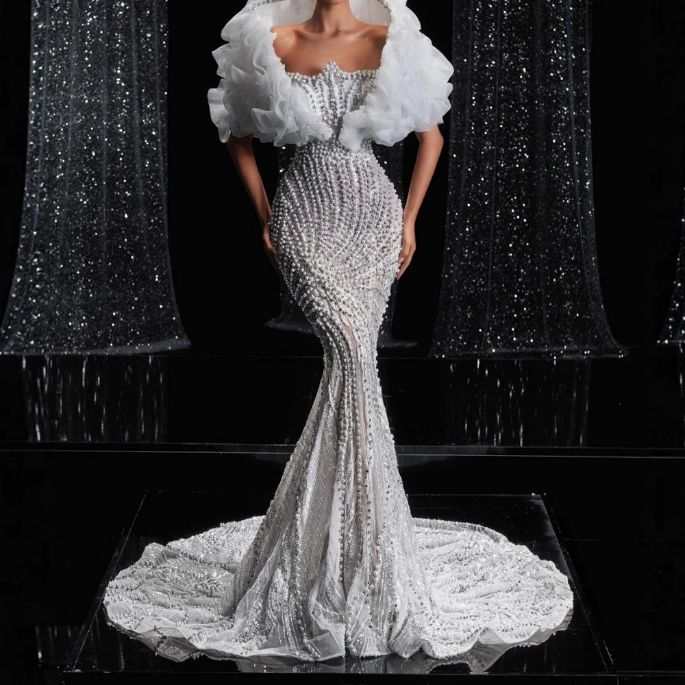 

Bandage Sequin Beading Slim-Fit Fishtail Long Gown Dinner Party Couture Women's Sparkling Dress-GZXX802