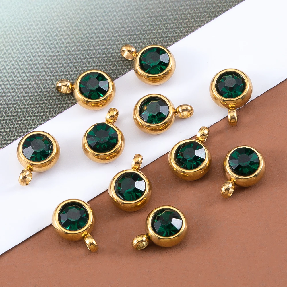 20pcs 6mm Rhinestone Charms Golden Stainless Steel Base Inlid Crystal Bead Charms Colorful Small Pendants for DIY Jewelry Making