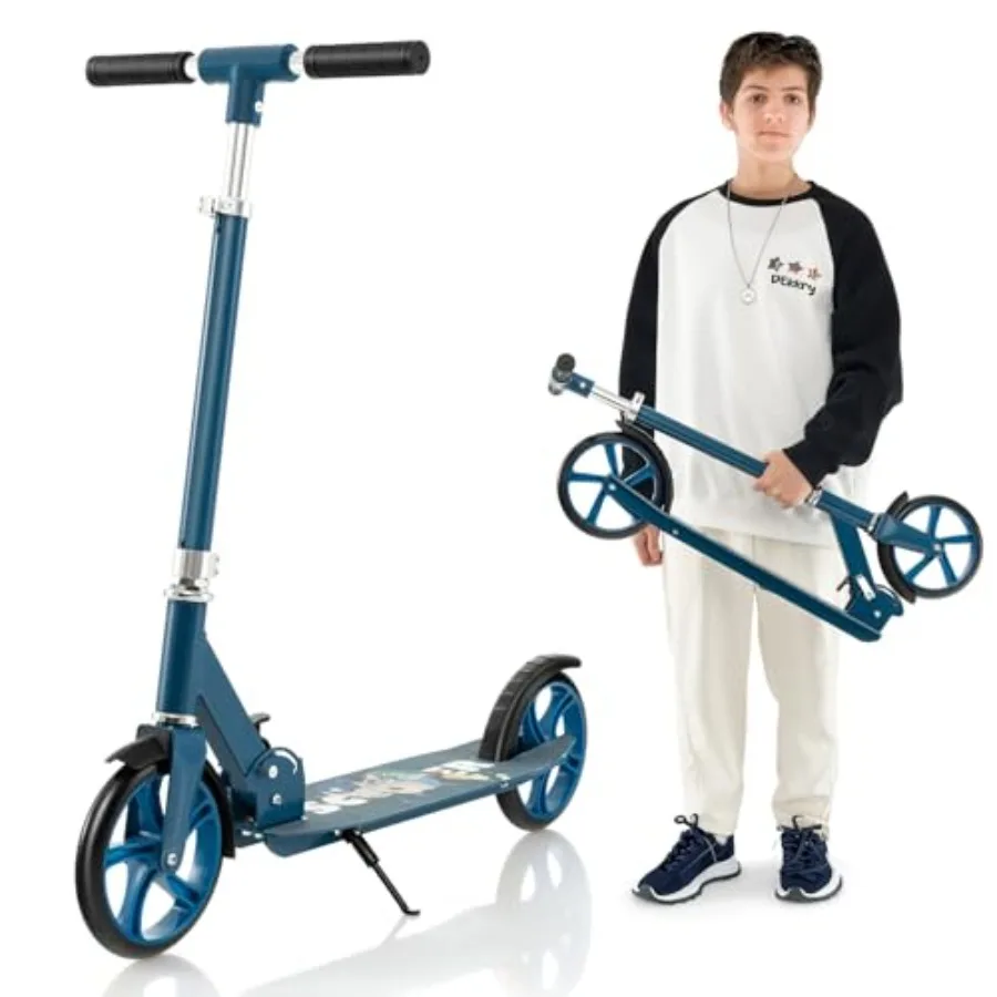 

Foldable Kick Scooter for Ages 8+ with 8-inch Big Wheels 3 Adjustable Heights Max Load 220 LBS Portable Scooter for Teens Boys