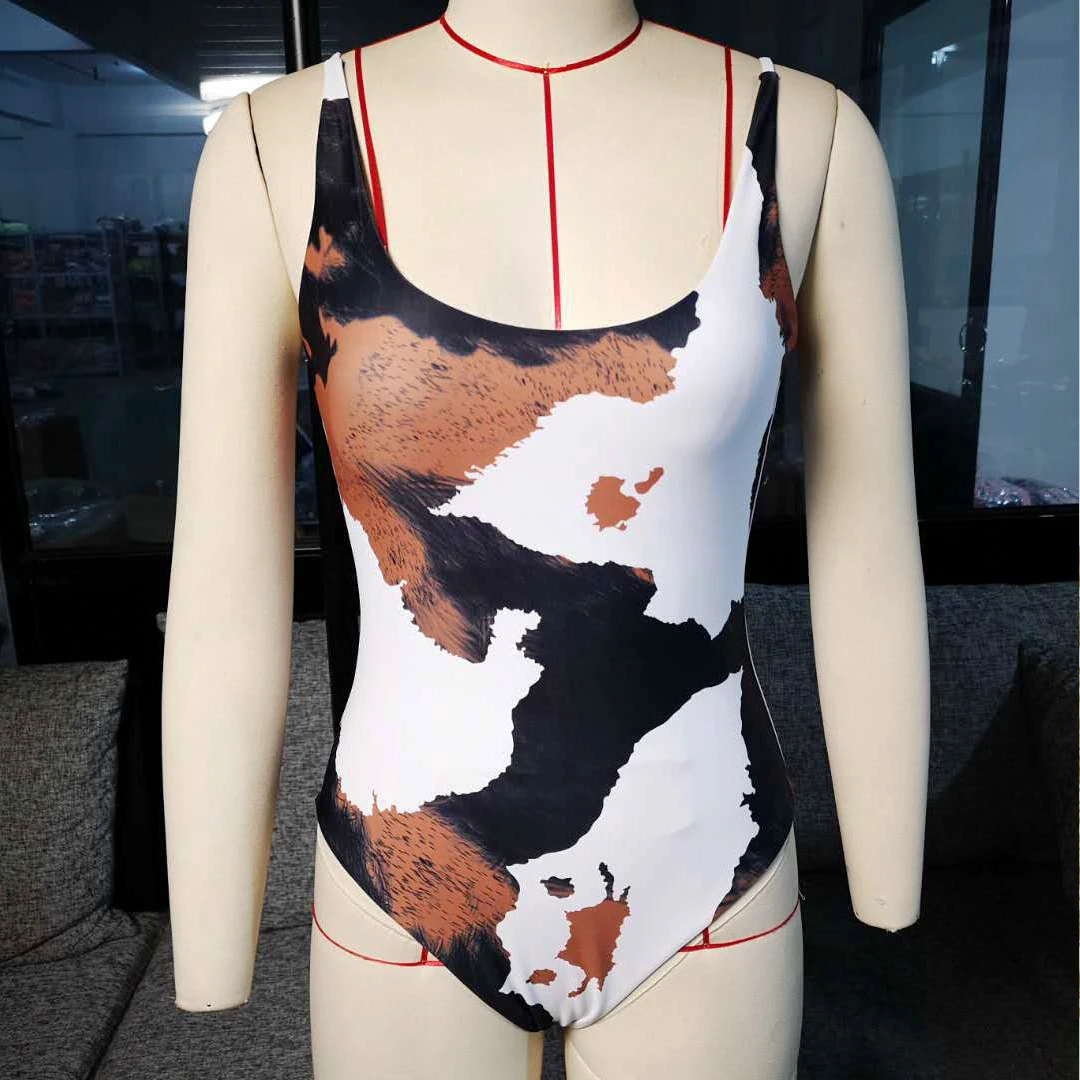 2024 New Sexy One Piece Swimsuit Swimwear Women Cow Print U-neck Bathing Suit Beachwear Trajes De Bano Mujer Maio Feminino Praia