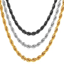 U7 Stainless Steel 3/6/9mm Twisted Rope Chain Necklaces For Men Woman Link Chain 18-30 inch Classic Stackable Daily Jewelry Gift