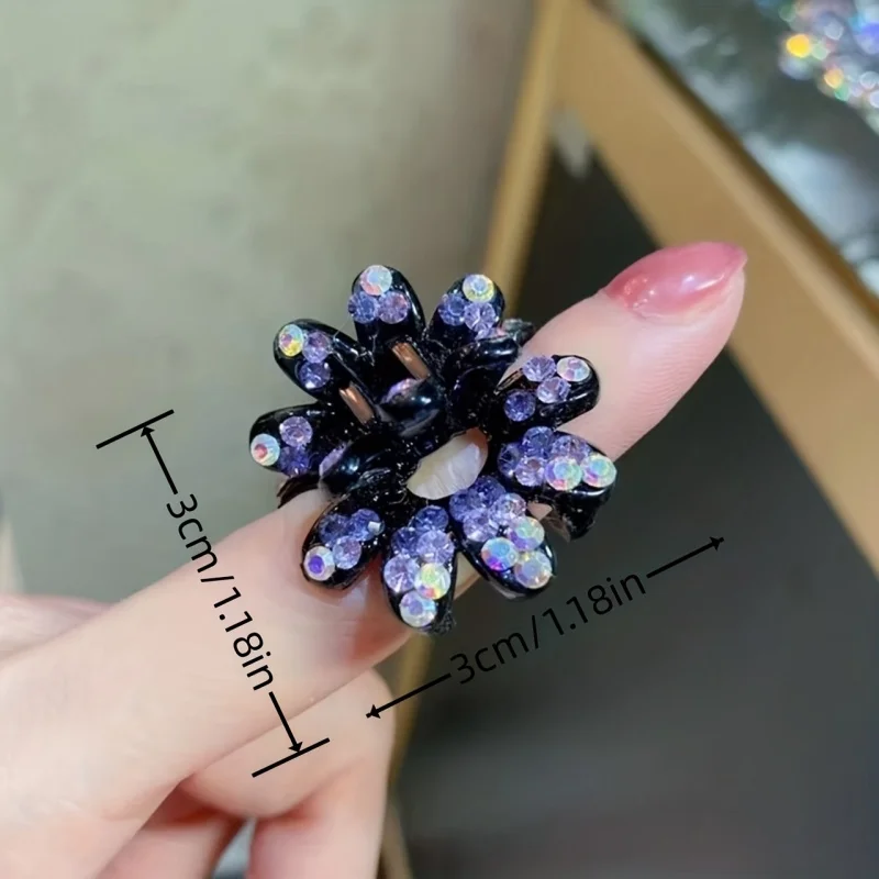4Pcs Mini Flowers Diamonds Half-Tied Hair Clips High-End Back-Of-Head Bun Hair Claw Clip for Women Headwear Gifts Hair Accessory image 3