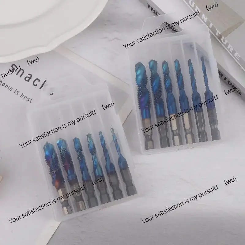 Blue M3/M4/M5/M6/M8/M10 Hand Tools Hex Shank Titanium Plated HSS Screw Thread Metric Tap Drill Bits Screw Machine Compound Tap view 5
