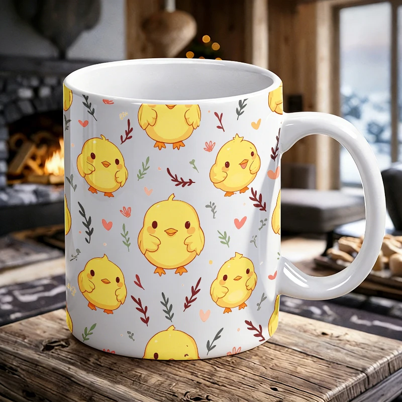 

Q-version cute yellow chick all-over print ceramic cup, coffee cup, milk cup, office tea cup, drinking cup, does not fade