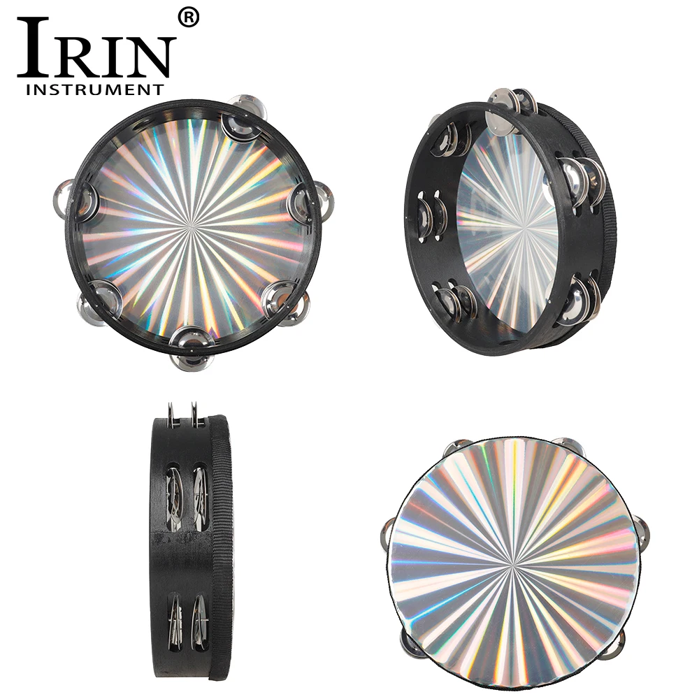 IRIN 8 Inch Tambourine Handbell Double Row Jingles Colorful Light Panel Children's Music Enlightenment Percussion Toys Gifts