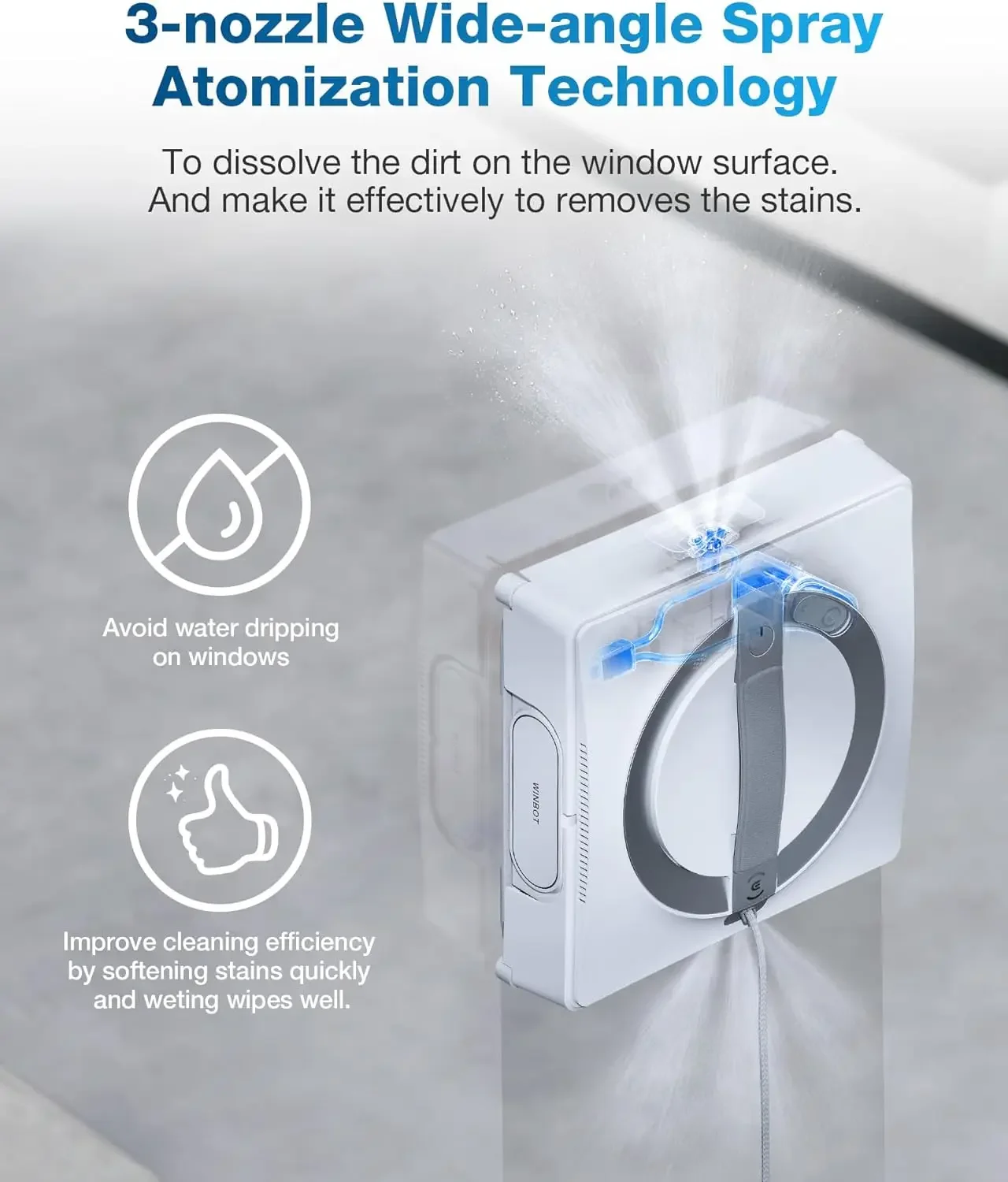 Omni Potable Window Cleaning Robot, Intelligent Cleaning with Three-Nozzle Wide-Angle Spray Technology, Win SL