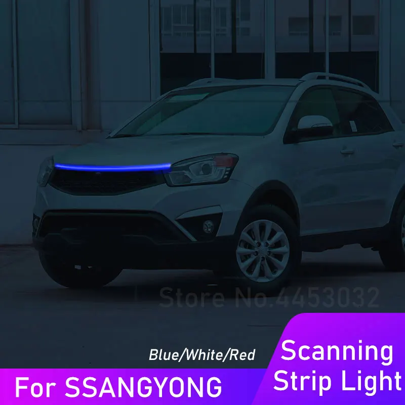 DRL LED Strip Car Hood Light For SsangYong Actyon Korando Rexton Rodius Tivoli Scanning Effect Daytime Running Lamp Accessories