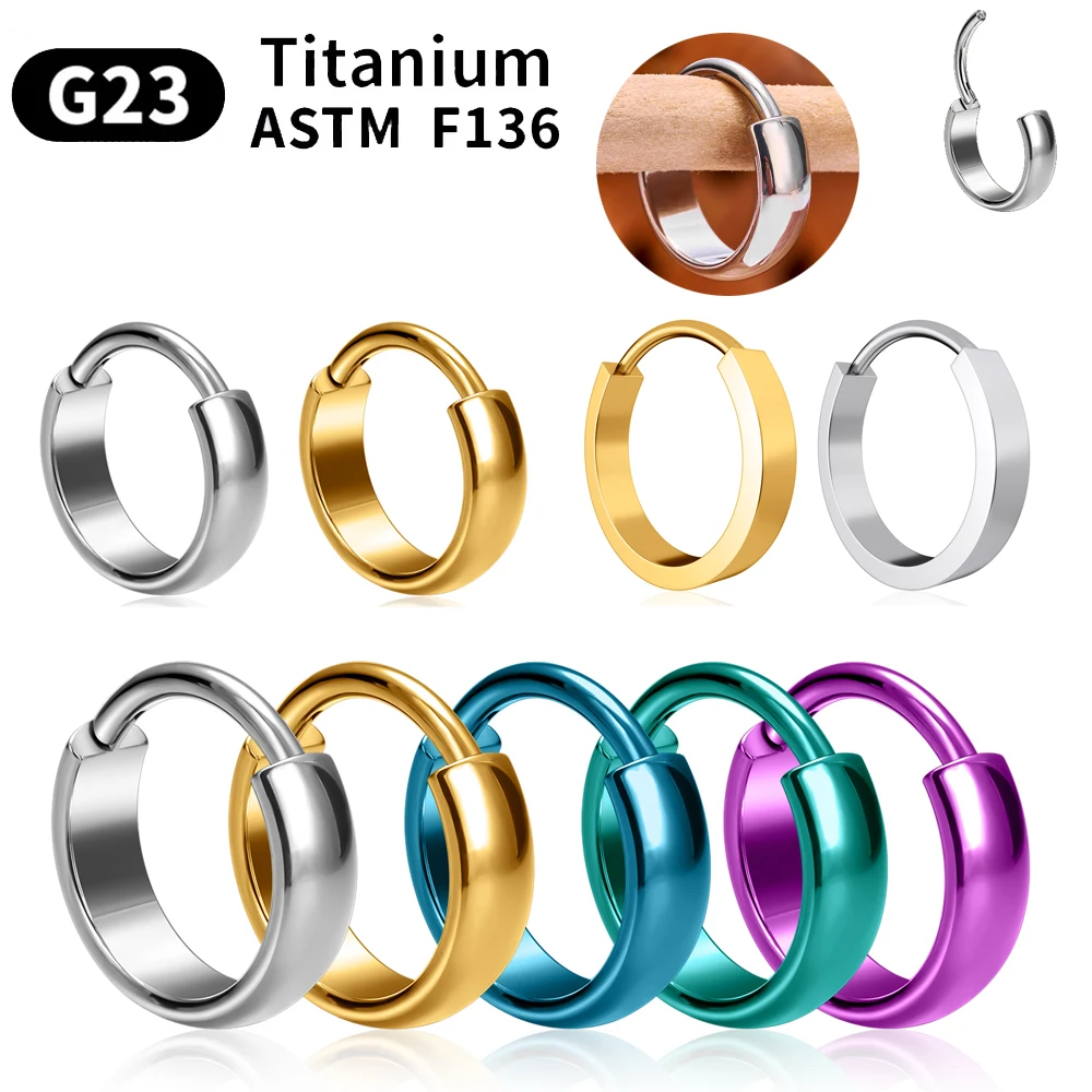 ASTM F136 G23 Titanium Clicker Nose Ring Piercing Body Jewelry  Septum Distressed Anodized Punk Gothic hoop earrings
