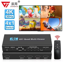 4K HDMI Quad Screen Multiviewer 4x1 1080P 4 in 1 out HDMI Multi Viewer Seamless Switcher 5 Display Modes for Camera Laptop PC TV