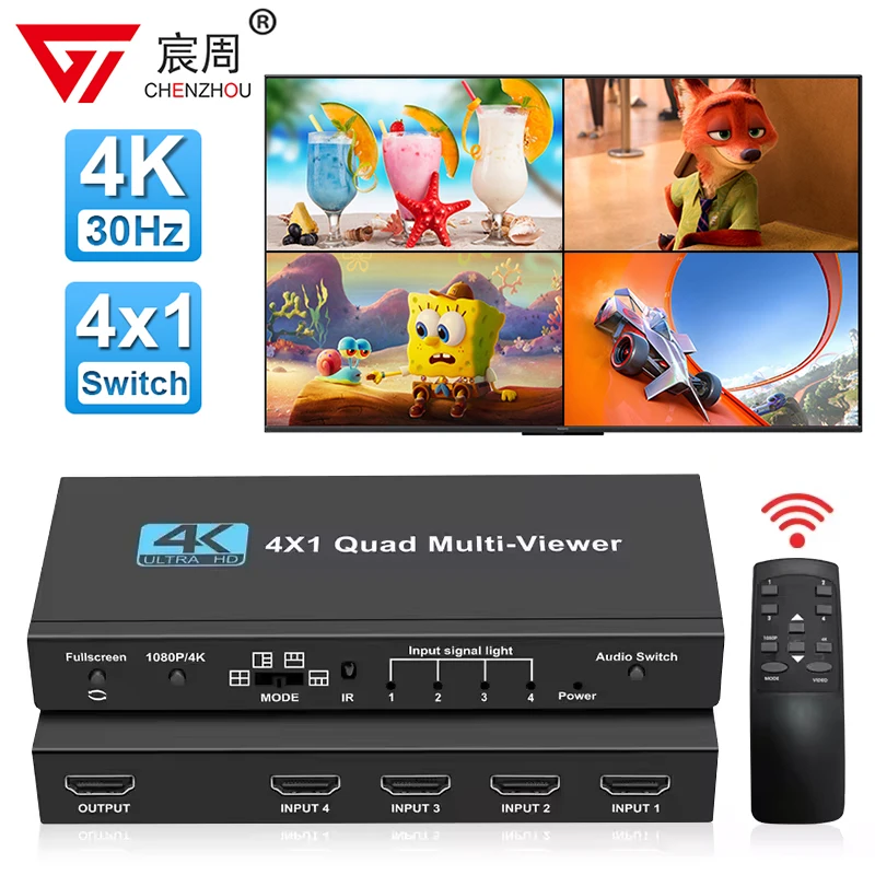 4K HDMI Quad Screen Multiviewer 4x1 1080P 4 in 1 out HDMI Multi Viewer Seamless Switcher 5 Display Modes for Camera Laptop PC TV