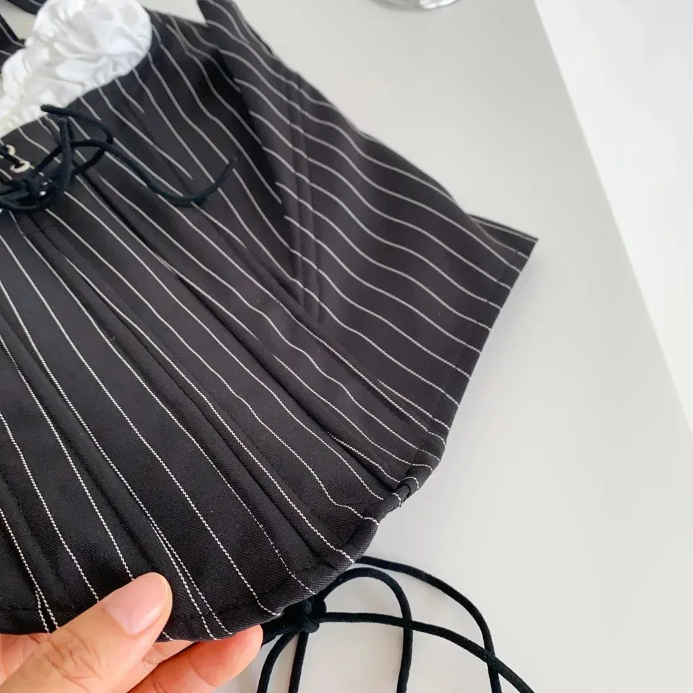 Sexy Women Vintage striped Draw String Sleeveless Slim Camis Top Korean Basics Streetwear High Street Summer Clothing