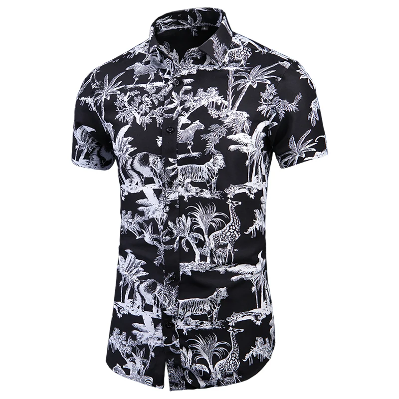 Camisas con estampado de animales tropicales para Hombre, camisa hawaiana informal, Camisas elegantes de vacaciones de moda coreana, Blusas ajustadas, Tops 7XL