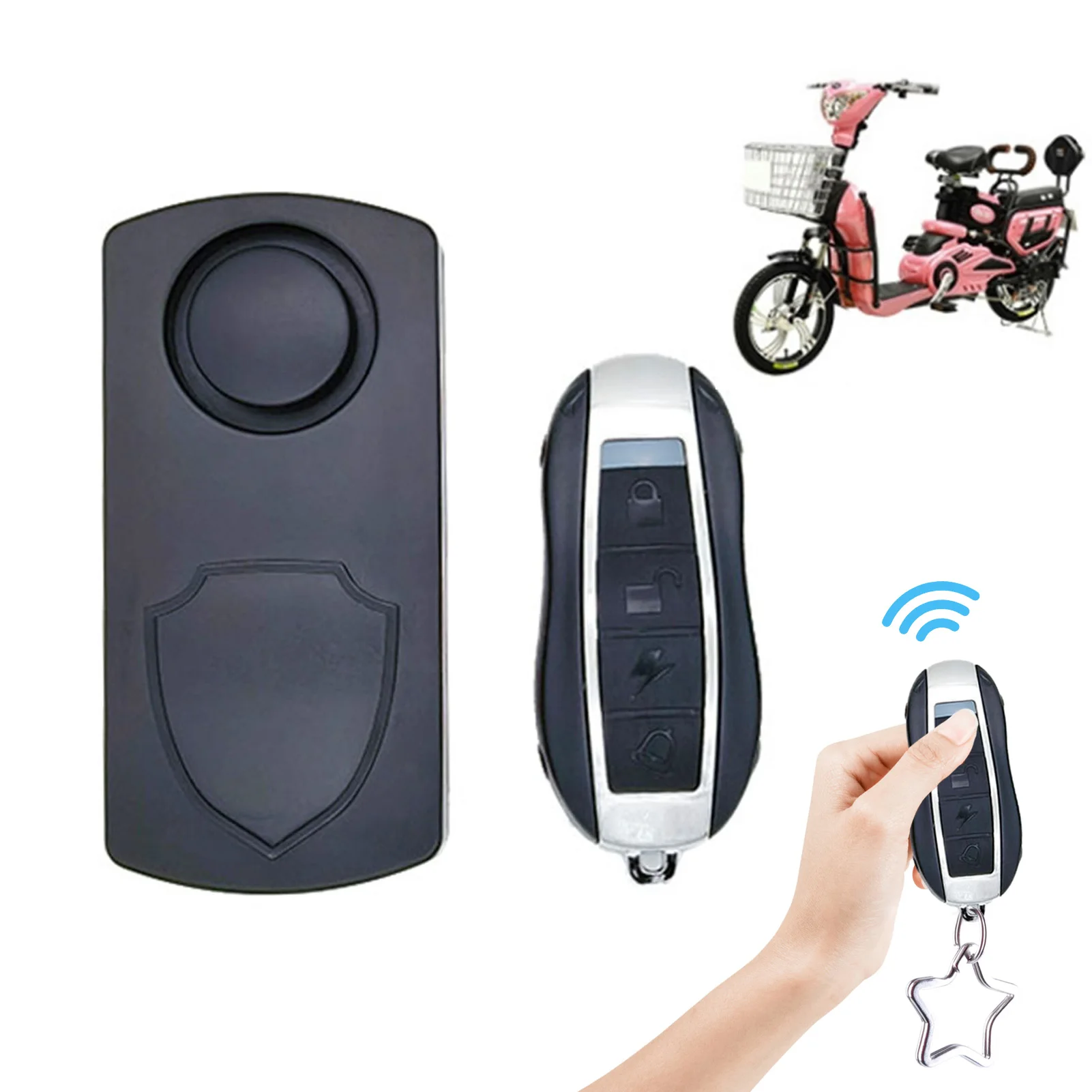 Wireless Bike Alarm Waterproof Wireless Vibration Motion Sensor 110dB Loud Adjustable Sensitivity Remote Control Distance Up To