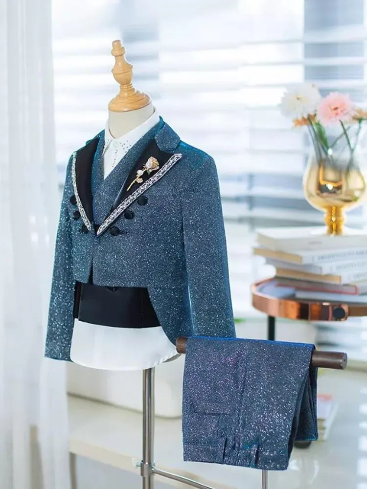 Children\'s Sets High-End Handmade Flower Boy Host Piano Performance Blazer Traje De Niño Para Boda Boys Suits A4071