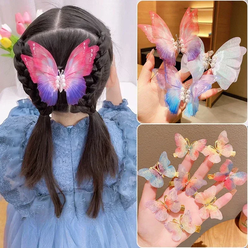 1/2pcs/Set Colorful Butterfly Hairpins Girls Hair Clips Barrette for Women Sweet Hair Ornament Headwear Hair Accessories Fashion