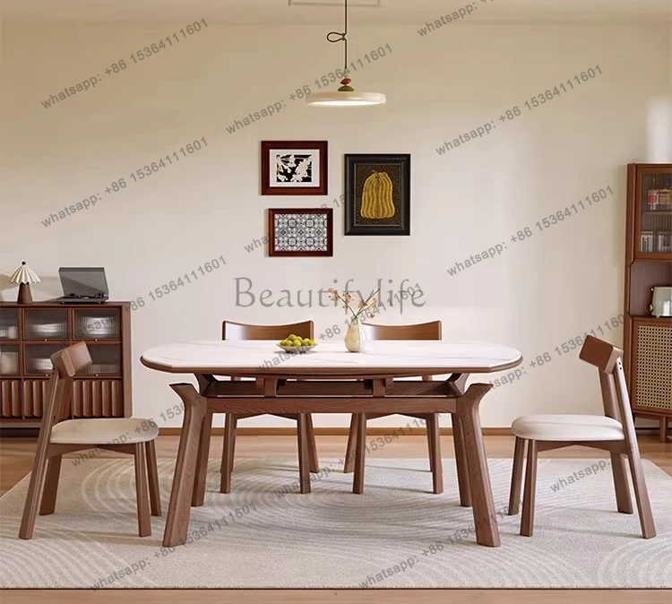 Slate dining table Variable round table Medium antique retractable dining table Modern simple solid wood