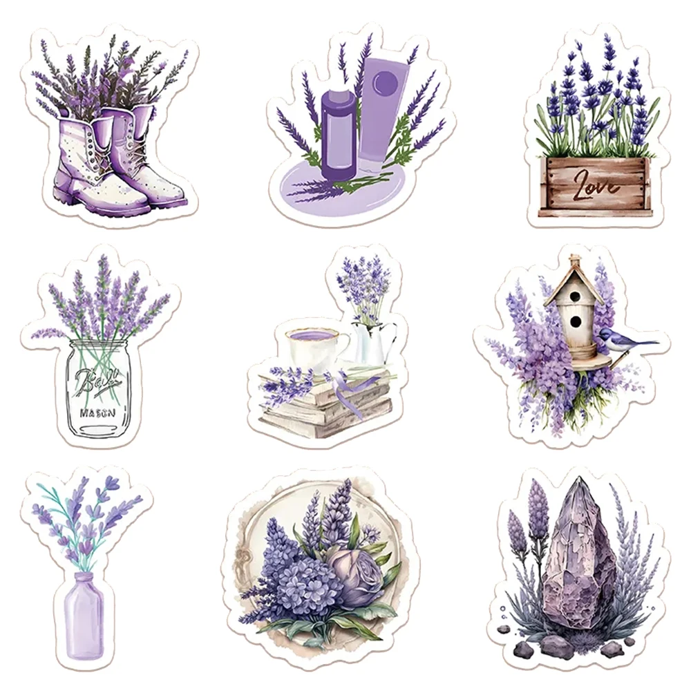 10/30/50/100pcs Lavender Cartoon Aesthetic Stickers for Laptop Stationery Craft Supplies Scrapbook Vintage Decoration Decals Toy