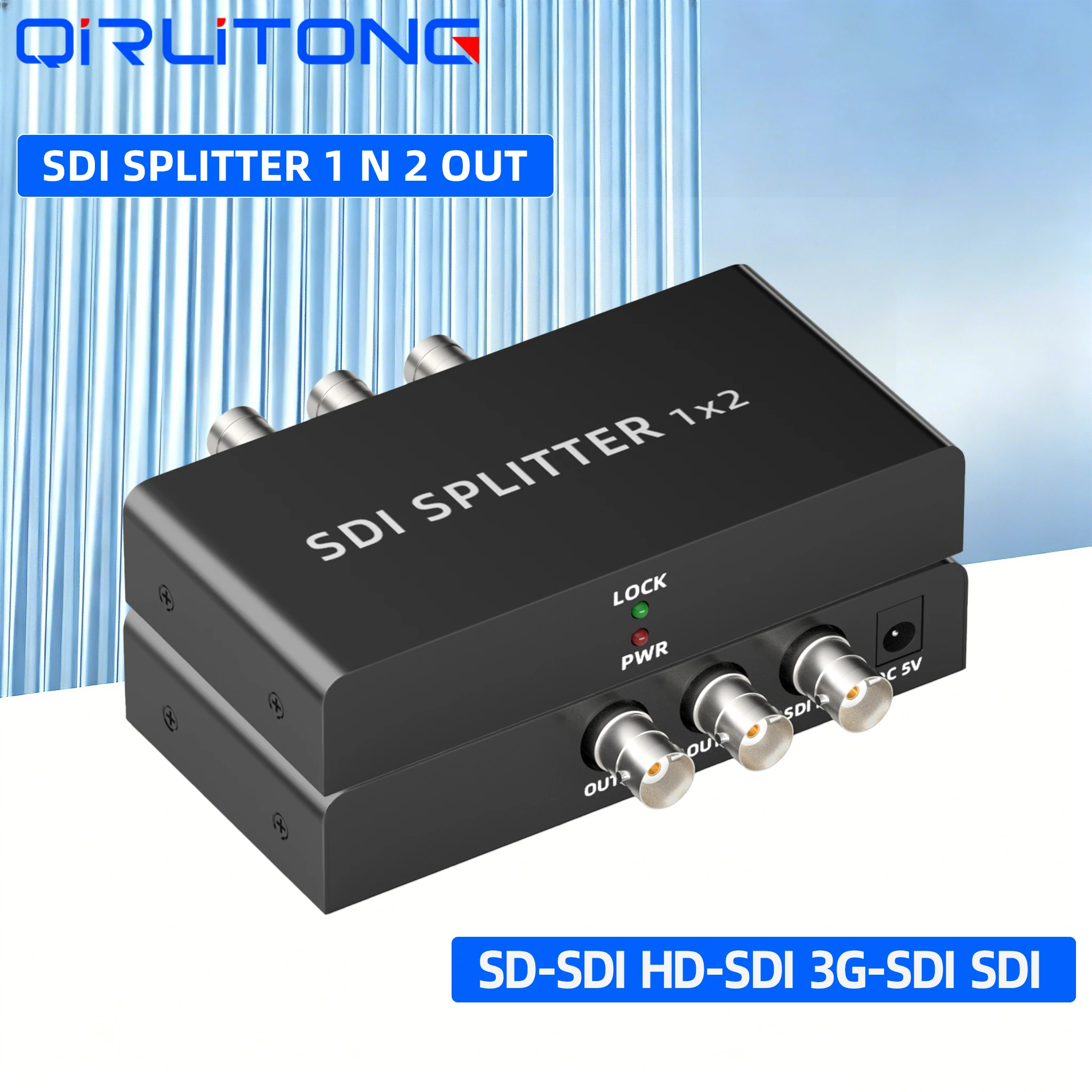 QiRT SDI Splitter 1x2 SD-SDI HD-SDI 3G-SDI SDI Splitter 1 In 2 Out Repeater Extender with Power Adapter
