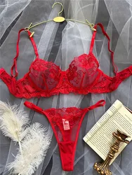 Women Sexy Lingerie Sets Lace Embroidery Bra Ultra Thin Seamless Underwear Floral Bra Brief Set Sensual See Through Exotic Sets