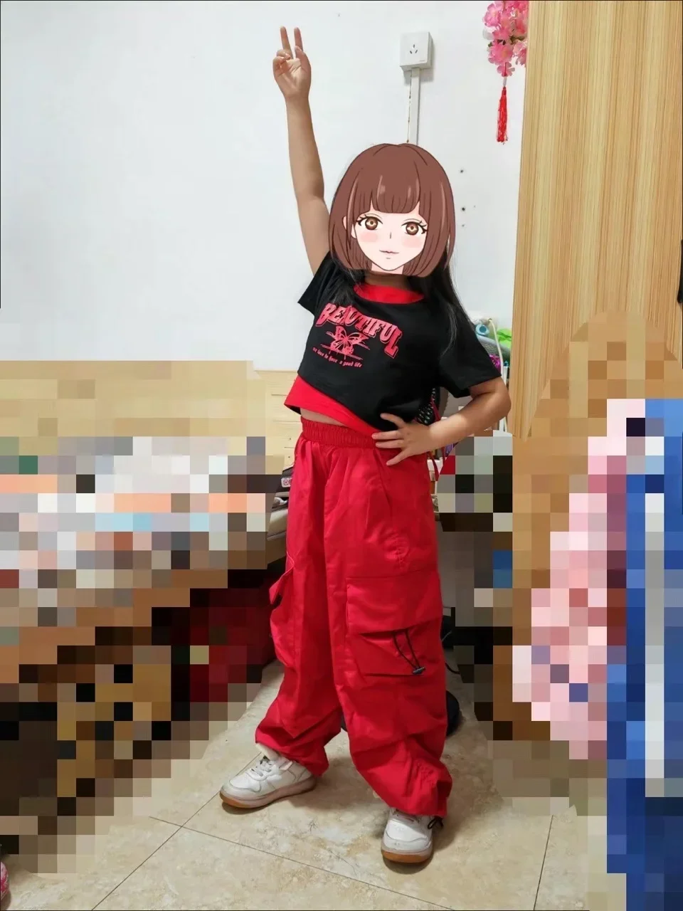 

Детский костюм для джазовых танцев, укороченные модные брюки для девочек, комплект для уличных танцев в стиле хип-хоп