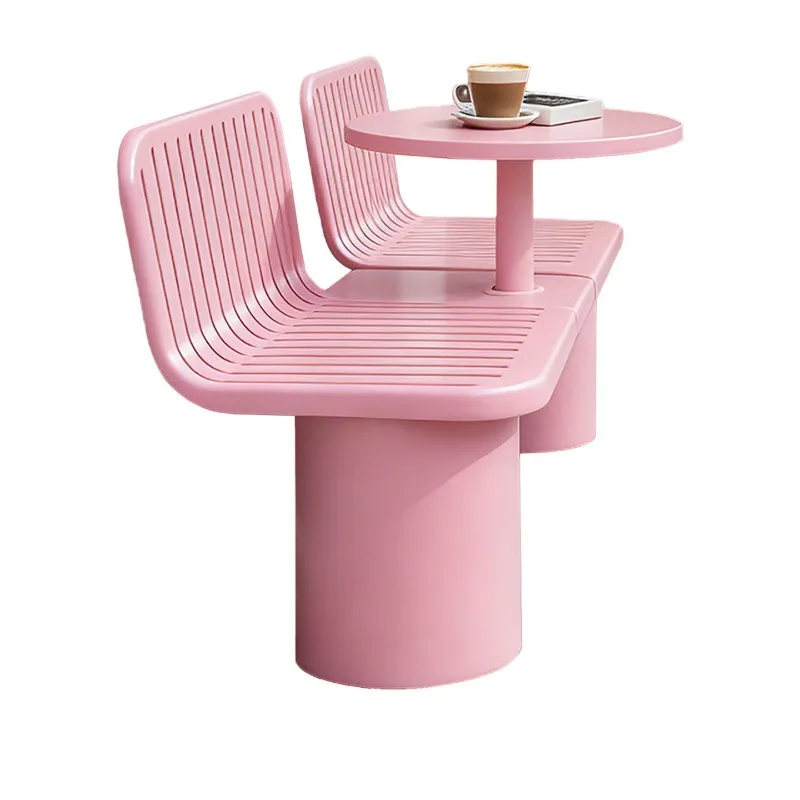 Outdoor leisure chair, double seat with coffee table, park courtyard wrought iron bench outside the store