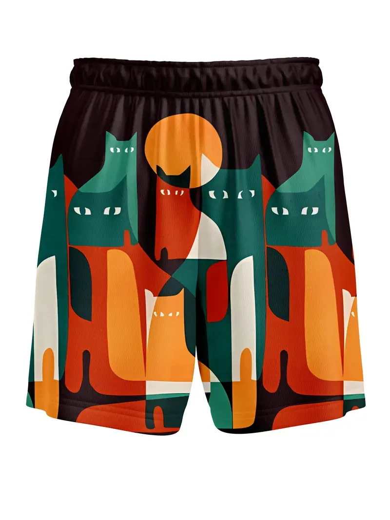Colorful Geometric Pattern Print Men's Beach Shorts Quick Dry  Breathable Swimming Shorts Casual Trendy Men Sport Short Pants