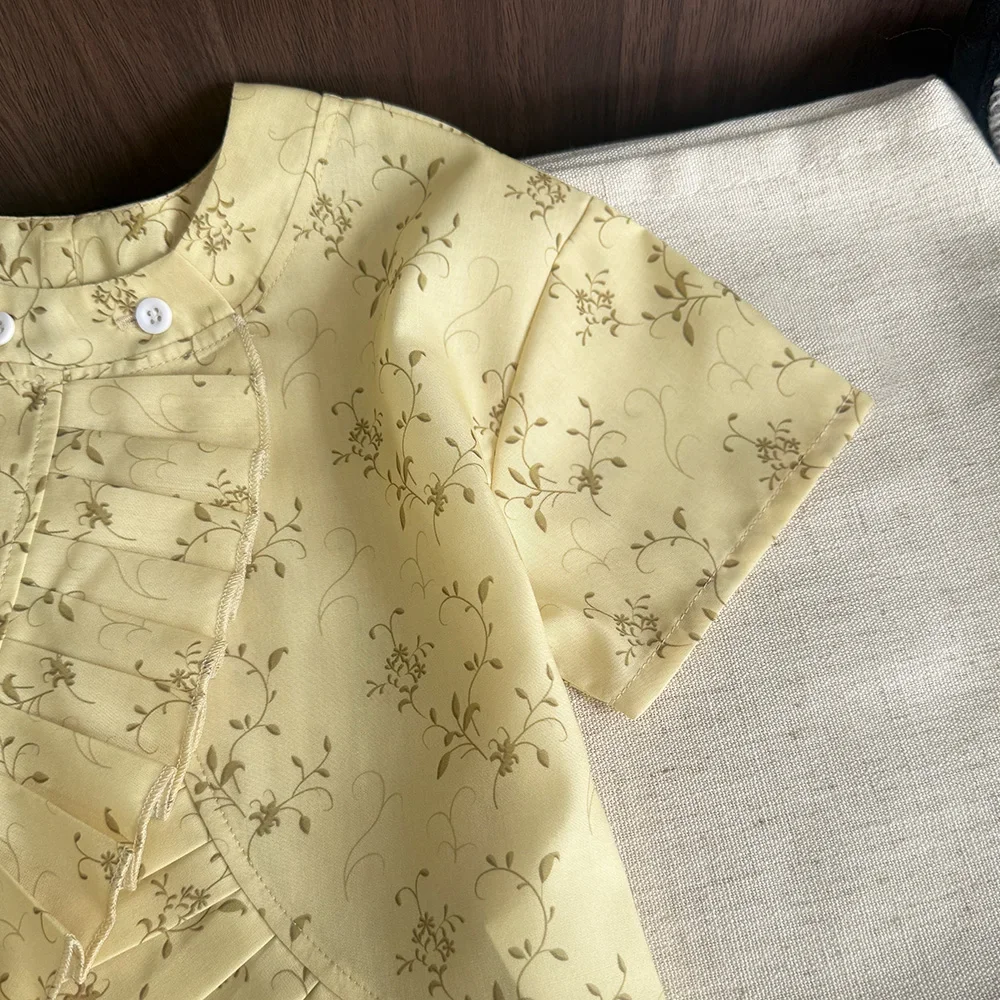 صيف جديد 3-7 سنوات الفتيات أزياء الملابس زهرة مطبوعة قصيرة الأكمام قميص + السراويل 2 قطعة مجموعة الاطفال الزي اليومي غير رسمي