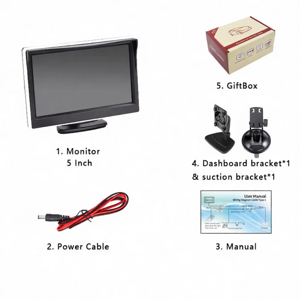 Automotive Rear View Display Monitor 4.3 5 7 Inch HD Screen Video Input Parking Assistance System For Car Van Truck Bus