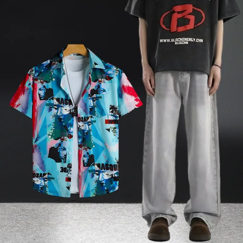 طقم قمصان جينز صيفي بأكمام قصيرة للرجال مكون من قطعتين ملابس كاجوال رفيعة ومريحة