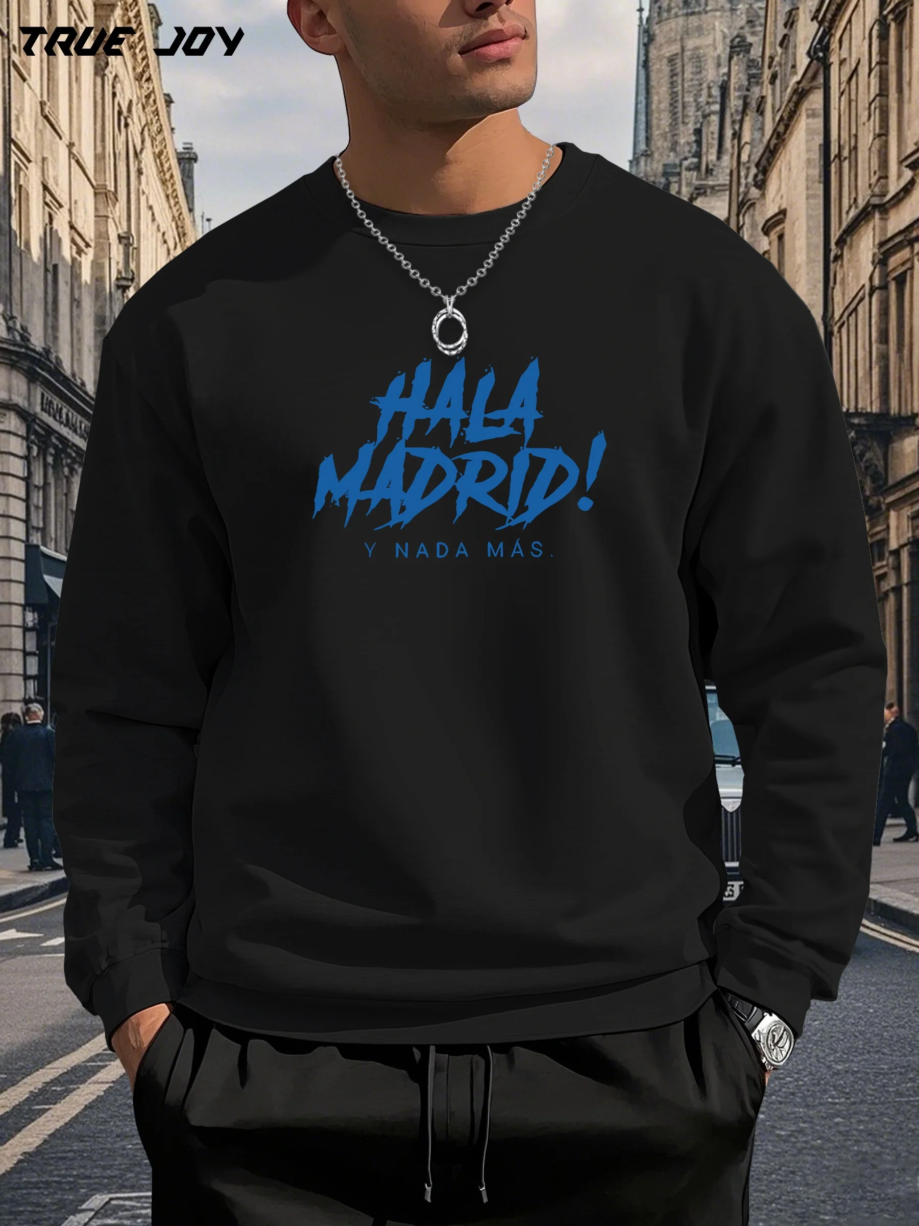 

Fan Essential! HALA MADRID Print Men'S Versatile Casual Comfort Long Sleeve Crew Neck, Perfect Gift for Boyfriend in Spring