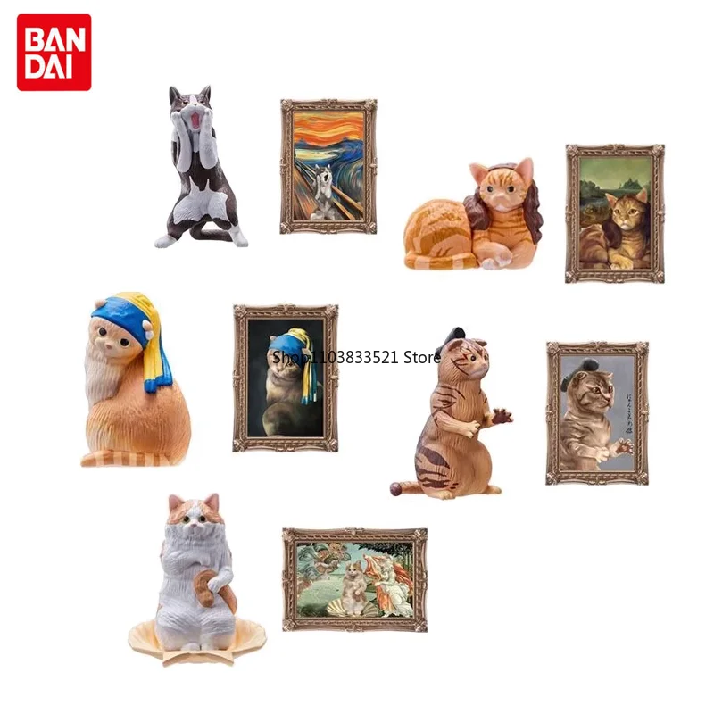 BANDAI Original Mini Cat Museum Gashapon Toys World renowned paintings Miniature props Action Figure Capsule Toys Ornaments