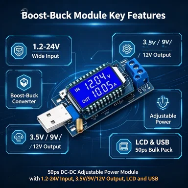 5Pcs USB Micro USB Boost Buck Converter 3.5-12V to 1.2-24V LCD Power Module Memory Function
