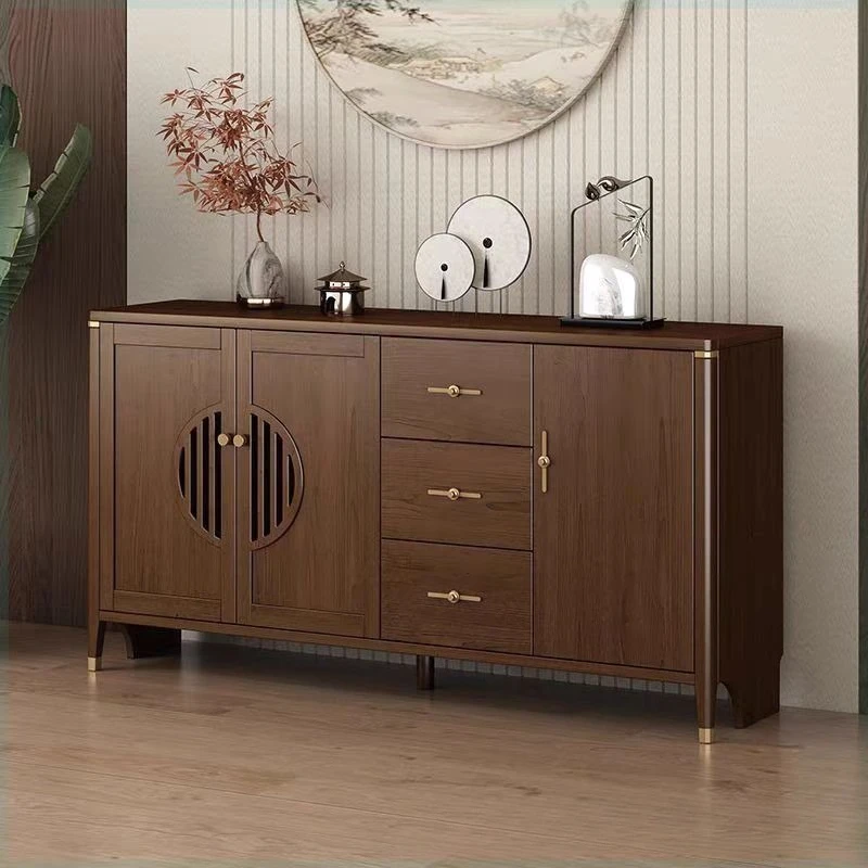 New Chinese-style solid wood dining side cabinet, household kitchen, living room against the wall, large-capacity locker