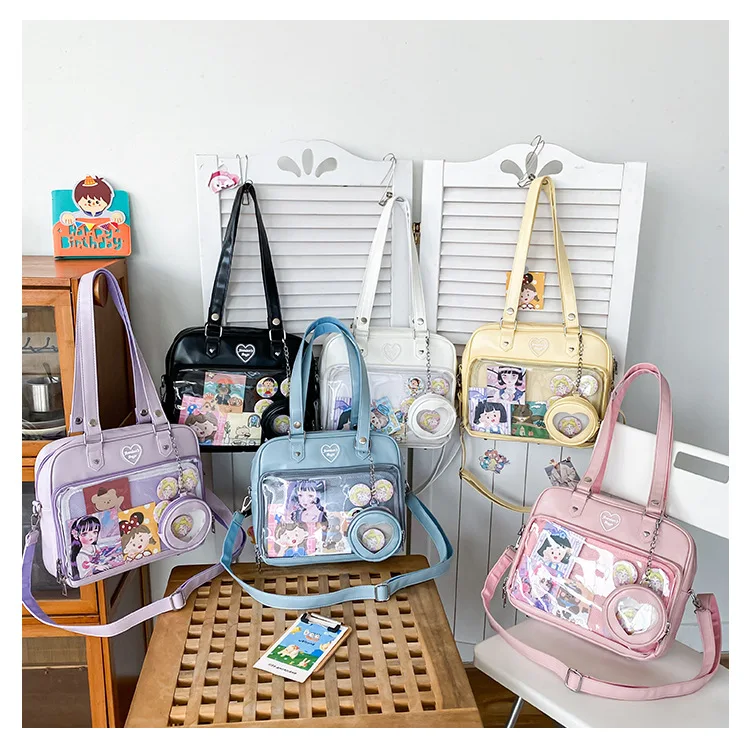 JK Ita Uniform Tasche für Mädchen Harajuku Klar Schule Taschen Hohe Qualität Pin Abzeichen Display Schulter Tasche Damen Klare Fenster totes