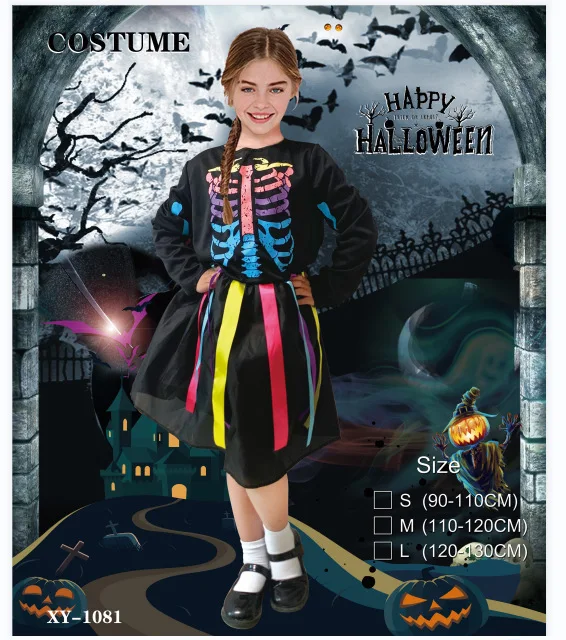 2024 New Arrival Rainbow Skeleton Girls Boys Costume Toddler Funky Punky Bone Costume Carnival Purim Halloween Costume For Kids