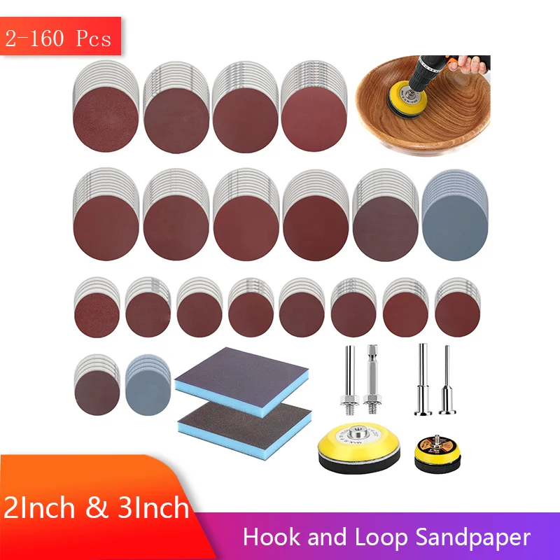 

2-160 шт. Набор шлифовальных дисков на липучке, 2 дюйма, 3 дюйма, с хвостовиком 1/8 дюйма и 1/4 дюйма, 80-3000, различная зернистость, влажная и сухая для шлифовки дерева, металла